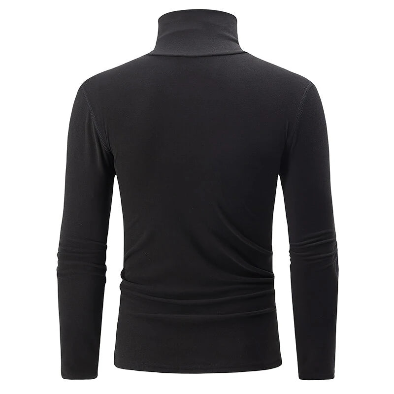 TENGOO Men's Black Fleece Turtleneck Warm Base Layer Shirt In Autumn Winter Casual Comfortable Long Sleeve Thermal Top