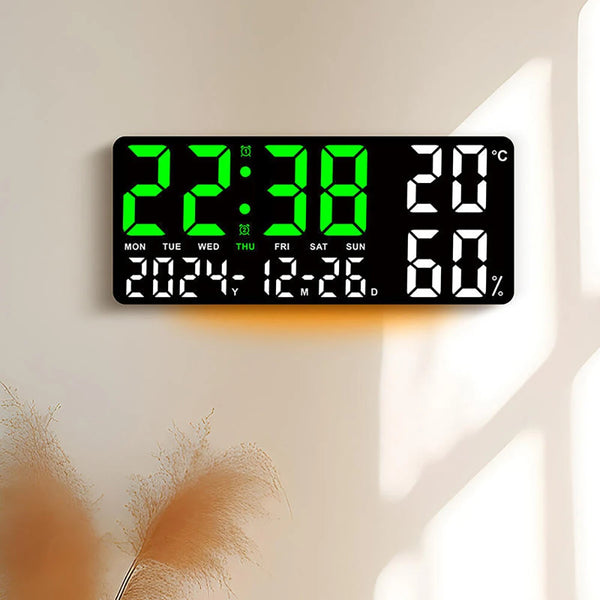 15 Inch Digital Wall Clock with Atmosphere Lights Remote Control Temp Humidity Display LED Table Clock Multifunctional Alarm Clock