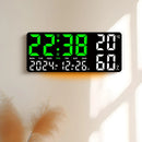 15 Inch Digital Wall Clock with Atmosphere Lights Remote Control Temp Humidity Display LED Table Clock Multifunctional Alarm Clock
