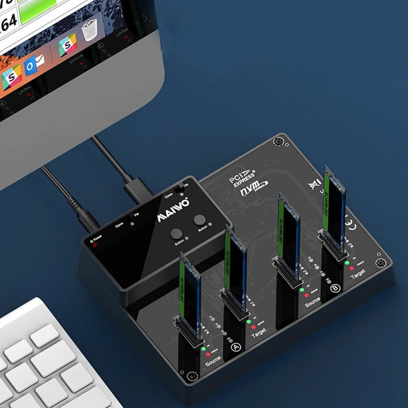 MAIWO 4-Bay M.2 NVME SSD Cloner Duplicator USB3.1 Gen2 10Gbps 4-Bay Offline Copy Tool-Free Docking Station Supports 2TB SSD for Mac Windows Linux