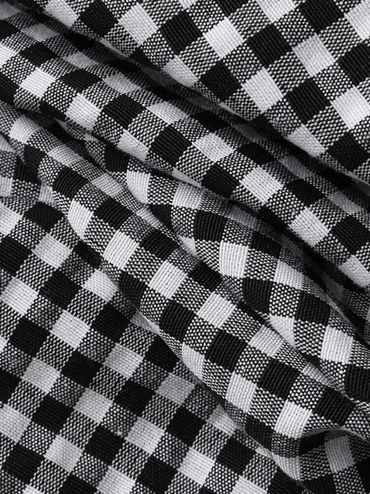 Women Casual Plaid Half Button Front Long Sleeve Maxi Dresses