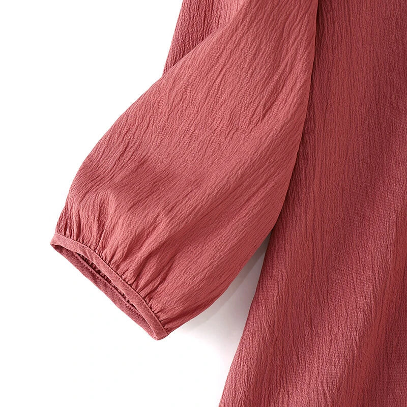 ZANZEA Women's Blouse Casual Lantern Sleeve Round Neck Shirt Plain Party Commute Pullover Tops