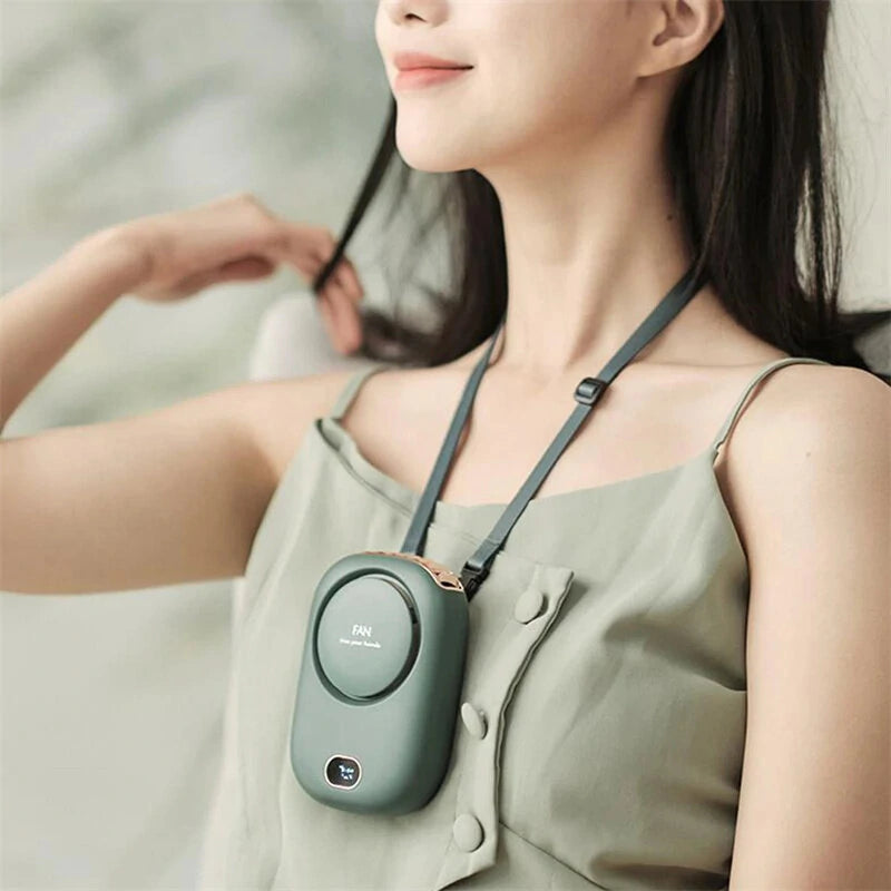 Mini Hanging Neck Fan Portable Sports Bladeless Fan USB Rechargeable Hanging Waist 3 Speed Adjustable Power Display Small Fan