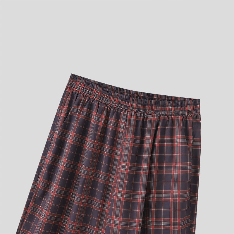 INCERUN Men Plaid Pants Comfortable Elastic Waist Pockets Trousers Casial Loose Fit Wide Leg Home Pant for Big Men Daily Large Size S-5XL