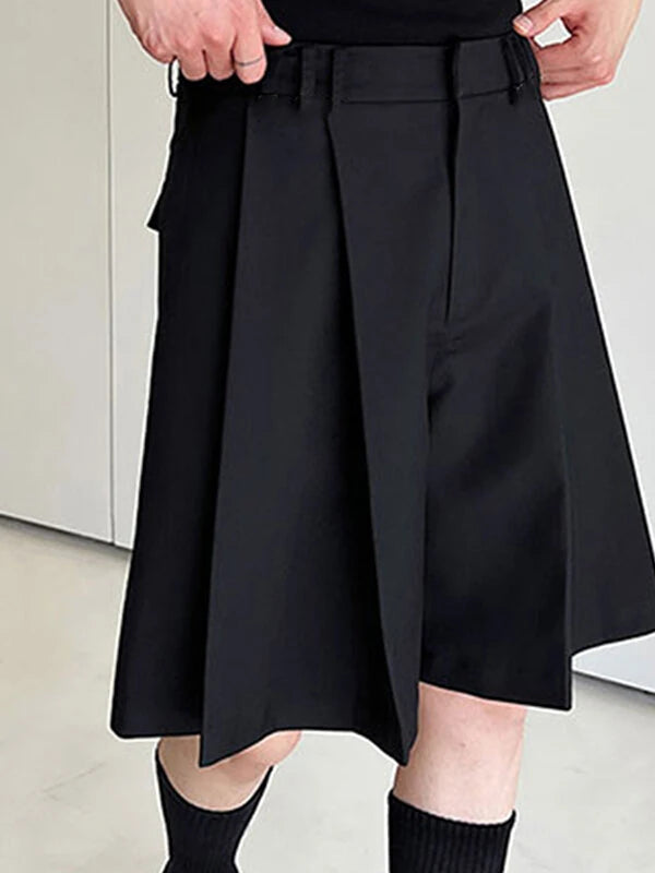 INCERUN Mens Solid Color Large Pleated Baggy Casual Shorts with Pocket