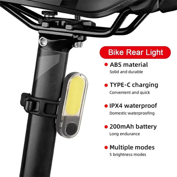 BIKIGHT Bike Taillight 200mAh Battery 5 Light Modes Type-C Rechargeable Waterproof Bicycle Rear Light for Outdoor Cycling