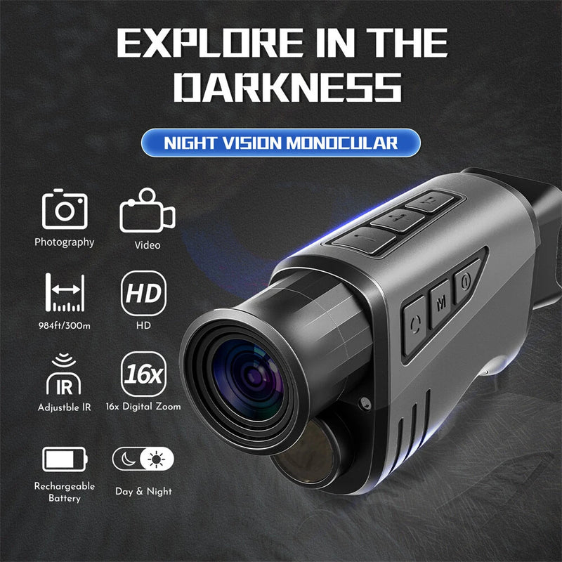 IPRee 1080P HD Monocular with 16X Digital Zoom, 7-Level Brightness Adjustment, Clear Viewing up to 300 Meters in Total Darkness, Essential for Nighttime Activities, Night Vision Glasses