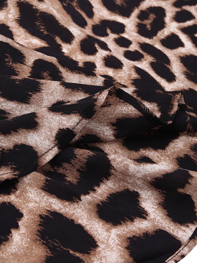 ZANZEA Leopard Print Button Up Shirt Dress for Women, Elegant Long Sleeve Dress For Spring & Fall, Women Lapel Button Long Shirt Dress Loose Vintage Maxi Dress