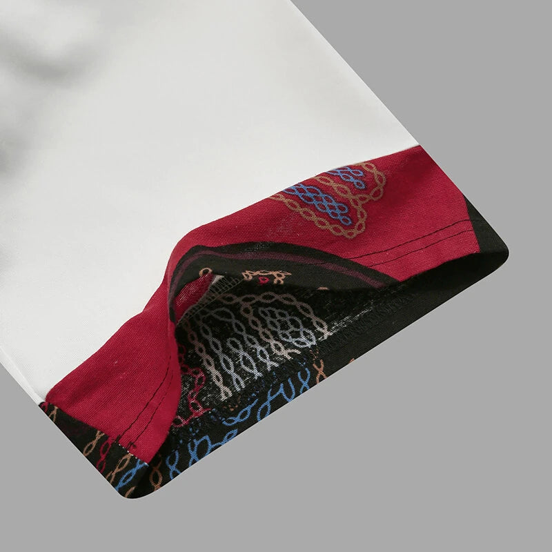 INCERUN Mens T Shirts Loose Fit Casual T-shirts for Men Print Patchwork Fashion Male Tee Tops Summer Short Sleeve Men Clothing