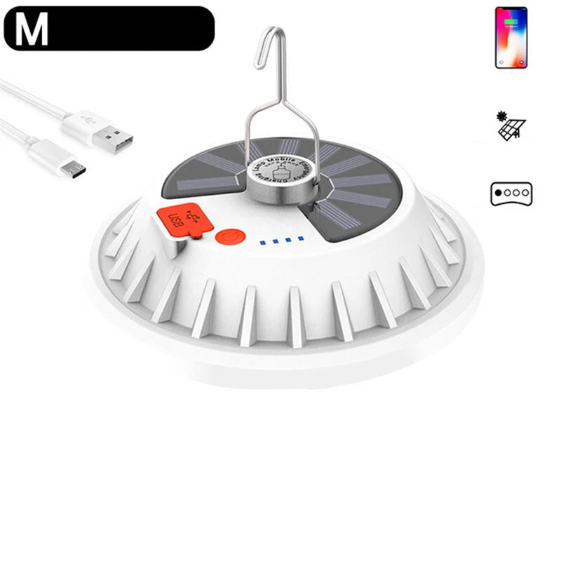 XMUND 2 in 1 300W Solar LED Camping Light Remote Control Tent Light Hang Fishing Night Light Emergency Work Lamp Power Bank V6 Series