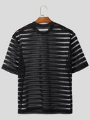 INCERUN Mens Shirt Fashion Striped Short Sleeve Men Tops See Through Party Nightclub Men Shirts S-5XL