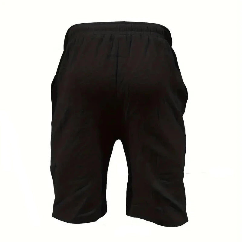 Men's Summer Cotton Linen Shorts Breathable Solid Black Drawstring Plus Size Beach Shorts Lightweight Casual Short Pants for Men Comfortable