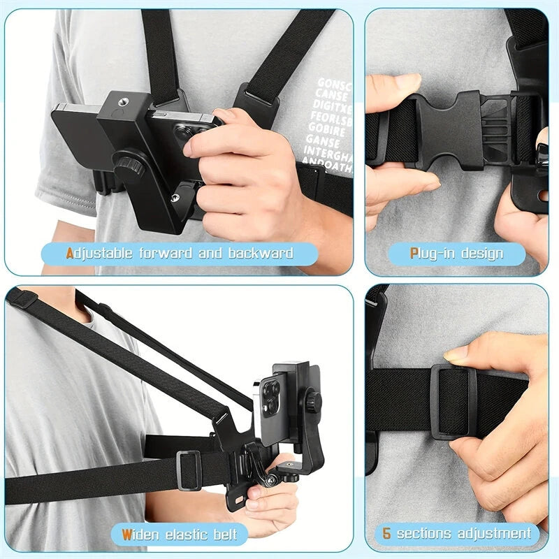 XANES First-person View Bike Holder Sports Chest Shooting Camera Strap Live Outdoor Cycling Cell Adjustable Phone Clip Holder for Riding