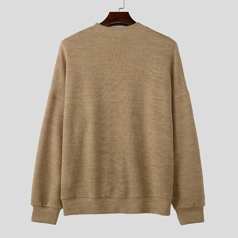 INCERUN Men's Oversized Knitted Sweater Digital Print Long-Sleeve Crew Neck Top Male Large Size S-5XL