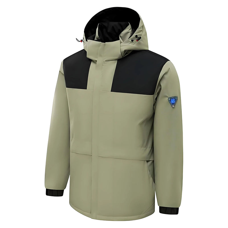 TENGOO HJ-04G 4 Heating Areas Jacket Windbreaker Unisex 3-Gear Thermal High Neck Hooded Coat Windproof Comfy Outerwear for Winter Hiking Outdoor Sport