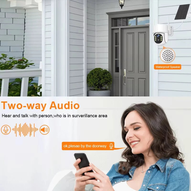 4MP HD WiFi Solar Powered Camera PTZ Night Vision PIR Human Detect Two Way Audio 7200mAh Battery Outdoors Wireless Security CCTV Camera