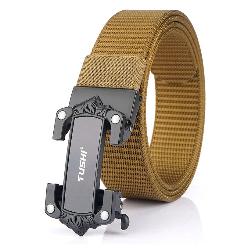 TUSHI Strong Metal Automatic Buckle Black Belt Wear-resistant Tough 125cm Nylon Belts For Men Breathable Canvas Designer Belt Training