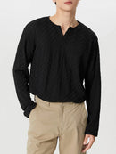 INCERUN Mens Solid Color Cut V-neck Long Sleeve Top Casual Shirts