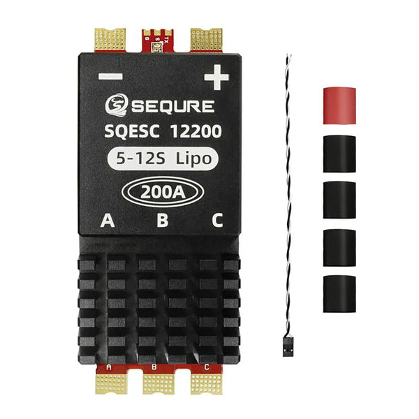 SEQURE SQESC 12200 Brushless Electric Speed Controller ESC 5-12S Power Supply 200A BLHeli_32 / AM32 Firmware Support 128KHz PWM Frequency Suitable For Multi-Rotor Aircrafts Airplane Models Plant Protection Machine Boat Models RC Car Models
