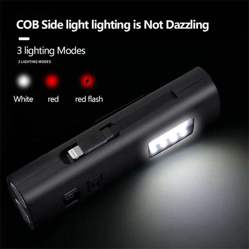 BIKIGHT 400LM 3000mAh Type-C Charging Bicycle Headlight 3 Gears COB Side Light Battery Level Display Waterproof Power Bank Front Bike Light for Night Riding