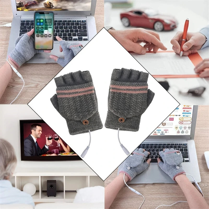 TENGOO 1pair Heated Gloves Mittens Knitting Fingerless Comfortable Winter Gloves for Indoor or Outdoor Man Women