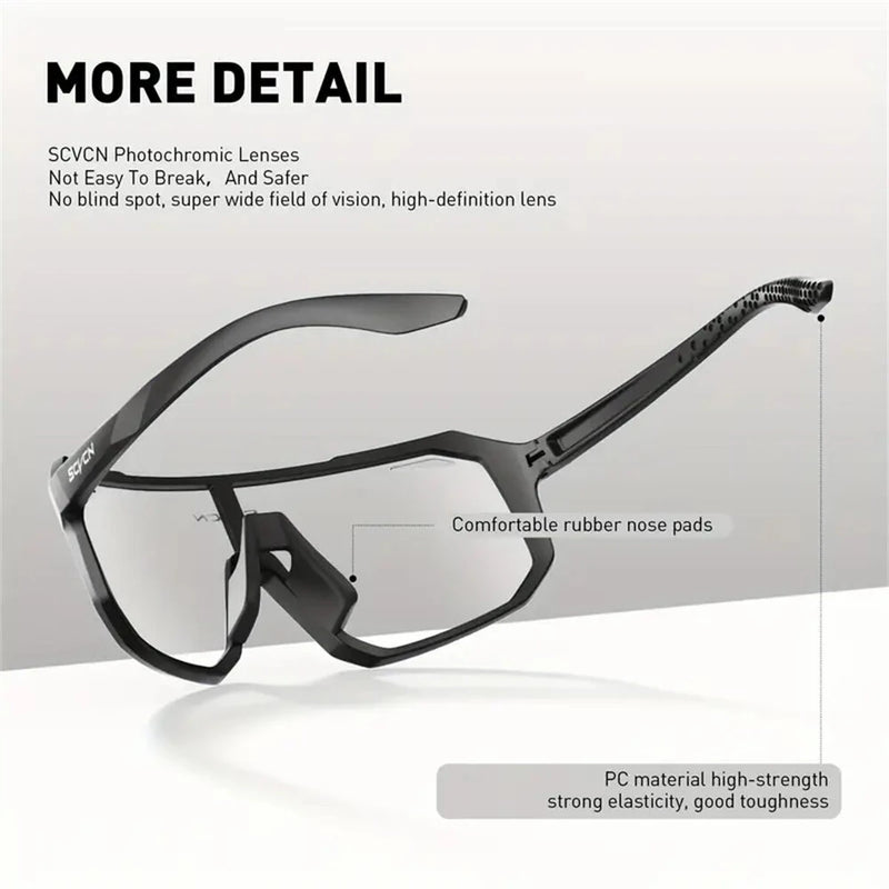 SCVCN Photochromic Cycling Glasses for Men Women UV400 Outdoor Sports Running Driving Sunglasses Road Bicycle Goggles