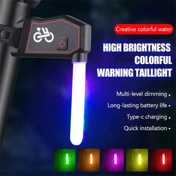 BIKIGHT Bicycle Photon Drop Taillight Waterproof Type-C Charging Colorful Flash Warning Bike Rear Light for MTB Night Cycling Safety