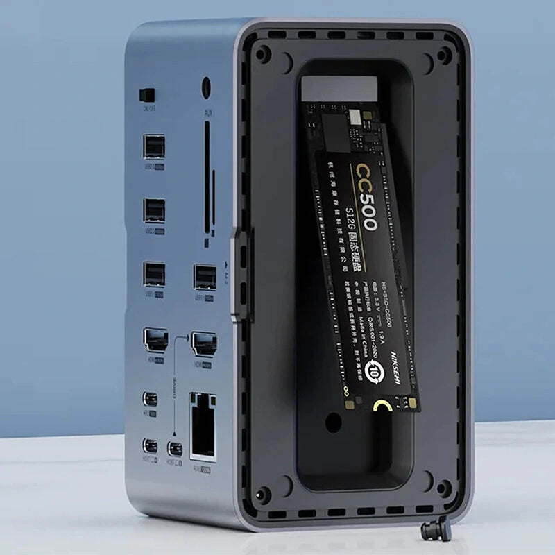 Hagibis U100Pro RGB Strip Light USB-C Docking Station with Dual HD / PD100W USB-C / M.2 SSD Enclosure / Ethernet / SD/TF Card Slot / 3.5mm Audio / USB Hubs Support Two-host Connection for Laptop Macbook Pro