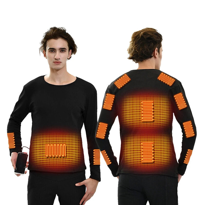 TENGOO 11 Heating Zones Underwear 3 Gear Smart Control Winter Warm USB Electric T-Shirt Adult Long Sleeve Plush Heated Top