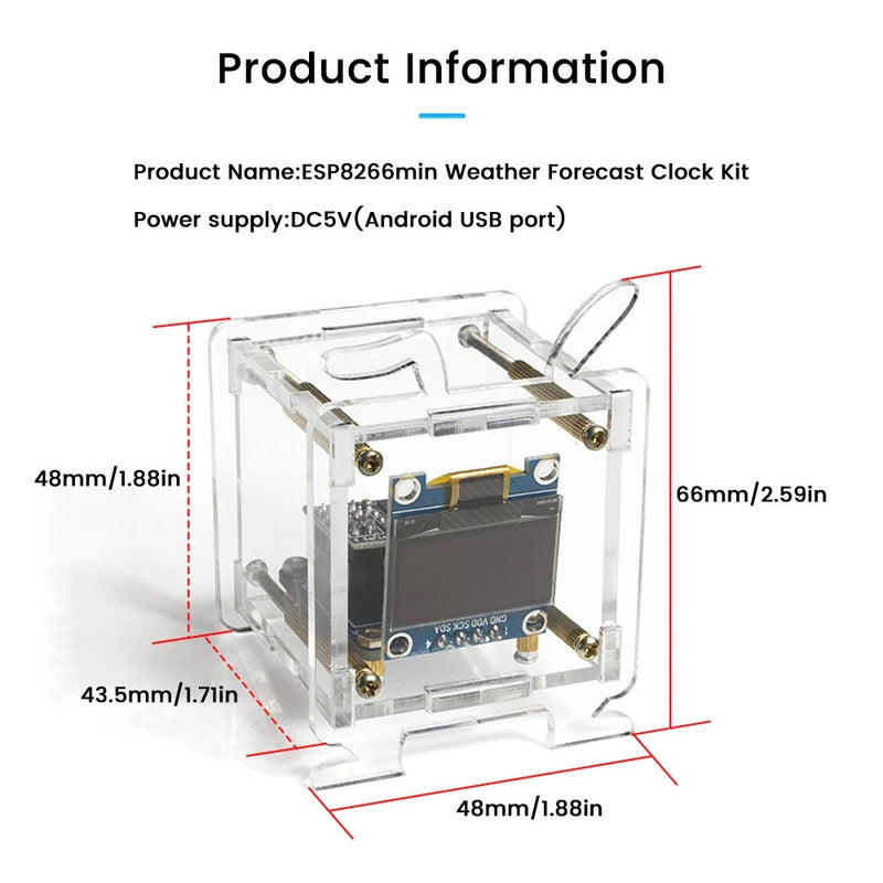 0.96 Inch ESP8266 Mini Weather Forecast Clock OLED Display Electronic Clock Diy Kit Support 2.4G Wifi Network With Case Fun Diy Soldering Loose Parts