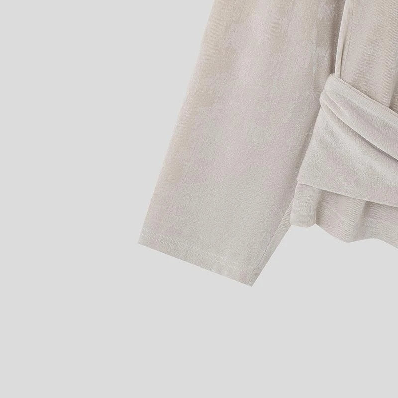 INCERUN Mens French Elegance Draped Neck Shirt Fashion High Elastic Solid Color Long Sleeve Top for Men