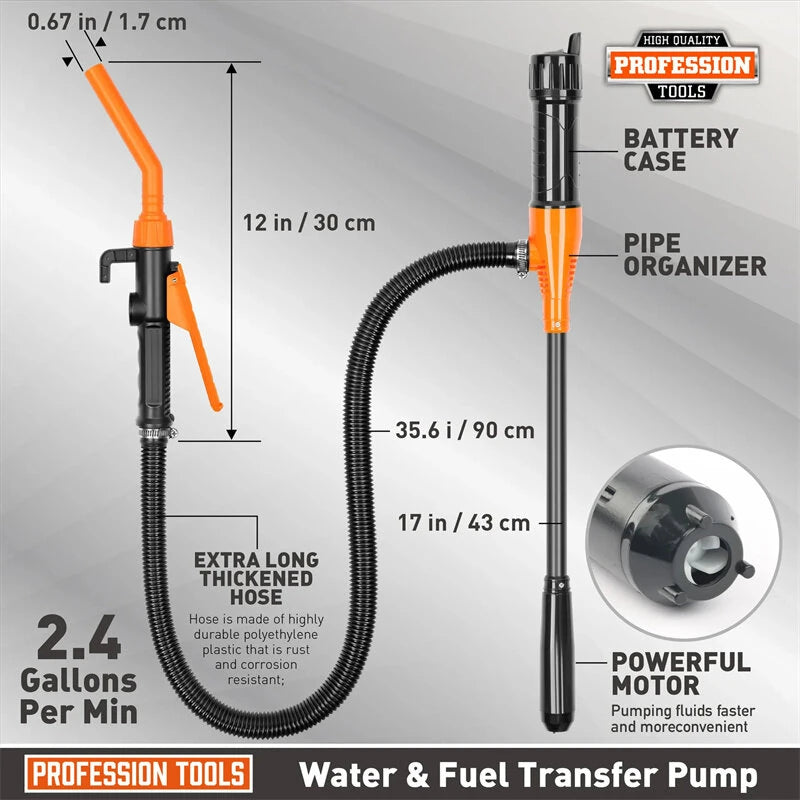 Portable Electric Oil Pump Battery-Operated Liquid Transfer Siphon 2.4 Gallons Per Minute for Gas Diesel Kerosene Water Efficient Flow Control