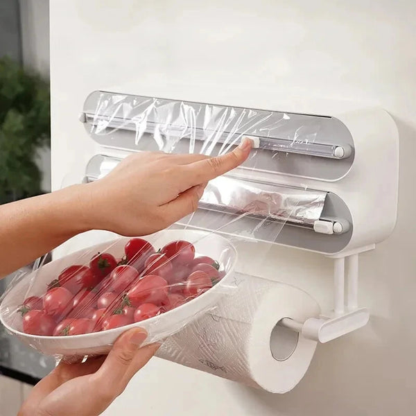 Creative Magnetic Wall-mounted Multifunctional Double-layer Plastic Wrap Cutter Baking Cutter Adjustable Kitchen Supplies Storage