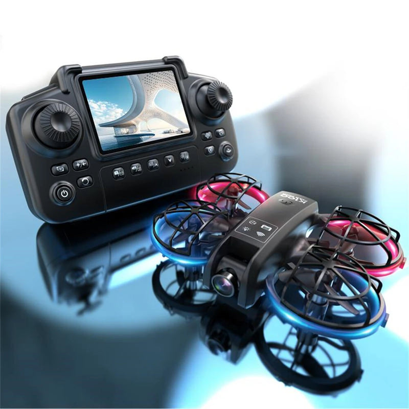 XKJ K100 MAX MINI WiFi FPV with LCD Screen Controller HD Dual Camera Optical Flow Hover Dazzling Lights Circle Protection Kids Gifts 2.4G 4CH 6-Axis Remote Control RC Toys Drone Quadcopter RTF