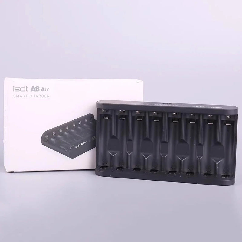 ISDT A8 Air Battery Charger 8 Bay AA AAA Smart Battery Charger Max 27W Wireless Operation for Rechargeable 10500 12500 Ni-MH/CD LiHv LiFePO4 Battery USB C Input