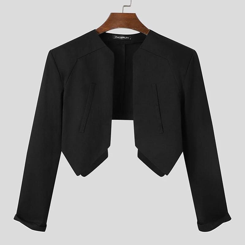 INCERUN Mens Blazer Simple Fashion Design Cut Off Suits Coats Solid Color Long Sleeve Blazer Casual Male Clothing Top