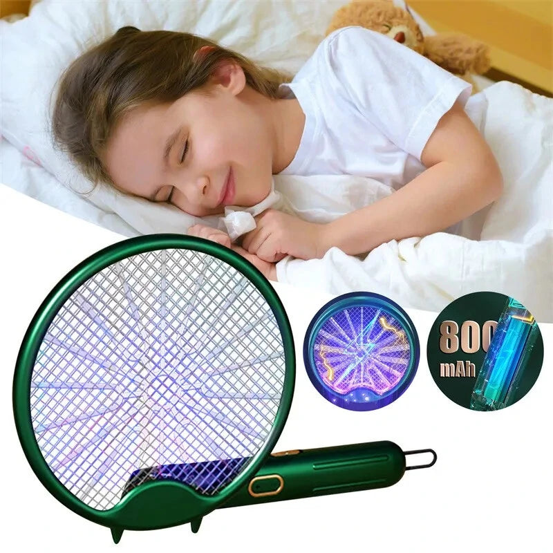 3-in-1 Electric Fly Swatter Mosquito Killer Racket Bug Zapper Insect Trap 800mAh USB Charging Foldable Design UV Light Insect Attraction for Indoor Outdoor Use