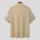 INCERUN Mens Sequin Sparkle Glitter Patchwork T-Shirt Fashion Short Sleeve Lapel Top Tshirt for Men