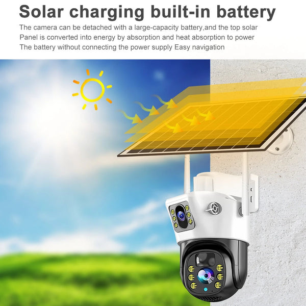 V380 Dual-Lens 4MP Solar Wireless WIFI IP Camera Outdoor 200MP+200MP 360-Degree View IP66 Waterproof Two-Way Audio PIR Motion Detection WiFi Security