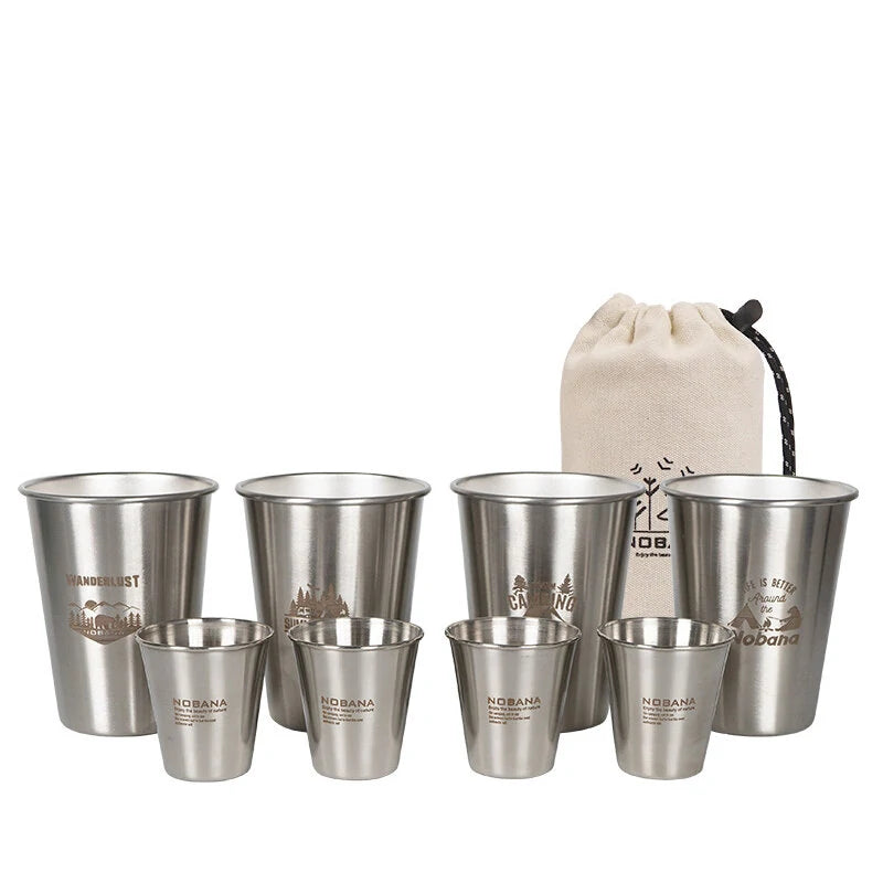 Outdoor 304 Stainless Steel Cup Set Camping Cup 4/6/8PCS Camping Portable Water Cup Travel Coffee Cup Picnic Barbecue Cup
