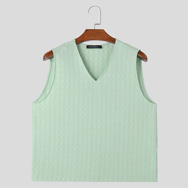 INCERUN Mens Solid Textured V-Neck Sleeveless Tank Top Comfortable Cool Vest Top