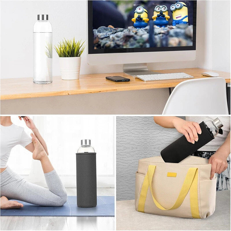 550ml Glass Drinking Bottle With Protection Sleeve, Reusable Lightweight Glass Cup With Cover Bag, Suitable For Outdoor Sports, Fitness, Camping