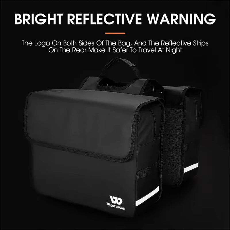 WEST BIKING 36L Bicycle Pannier Bag Waterproof Carbon Leather Bike Rack Trunk Handbag Outdoor Travel Cycling Rear Seat Cargo Bag