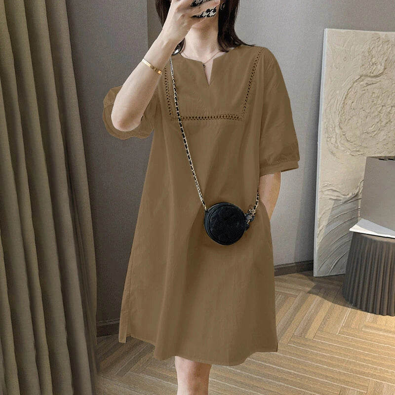 ZANZEA Elegant Style Women's Dresses Bubble Short Sleeve O-Neck Causal Bohemian Midi Dress