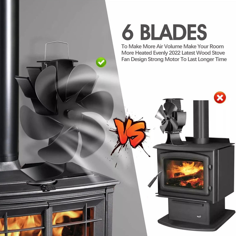 IPRee 6 Blades Heat Powered Stove Fan Black Fireplace Fan Log Wood Burner Eco-fan Quiet Home Fireplace Fan Efficient Heat Distribution