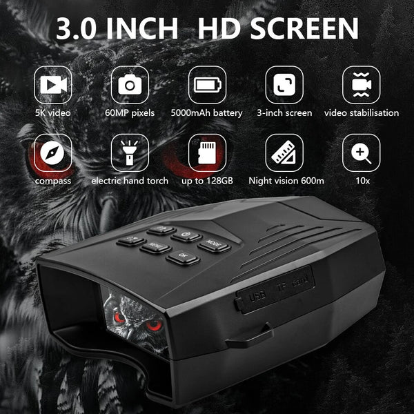 IPRee High Definition Infrared Night Vision 10X Zoom Digital 5K  60MP Outdoor Telescope Camera for Hunting Camping