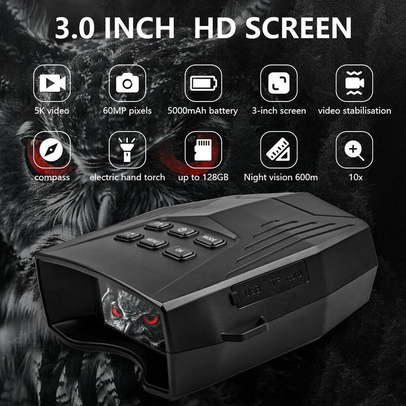 IPRee High Definition Infrared Night Vision 10X Zoom Digital 5K  60MP Outdoor Telescope Camera for Hunting Camping