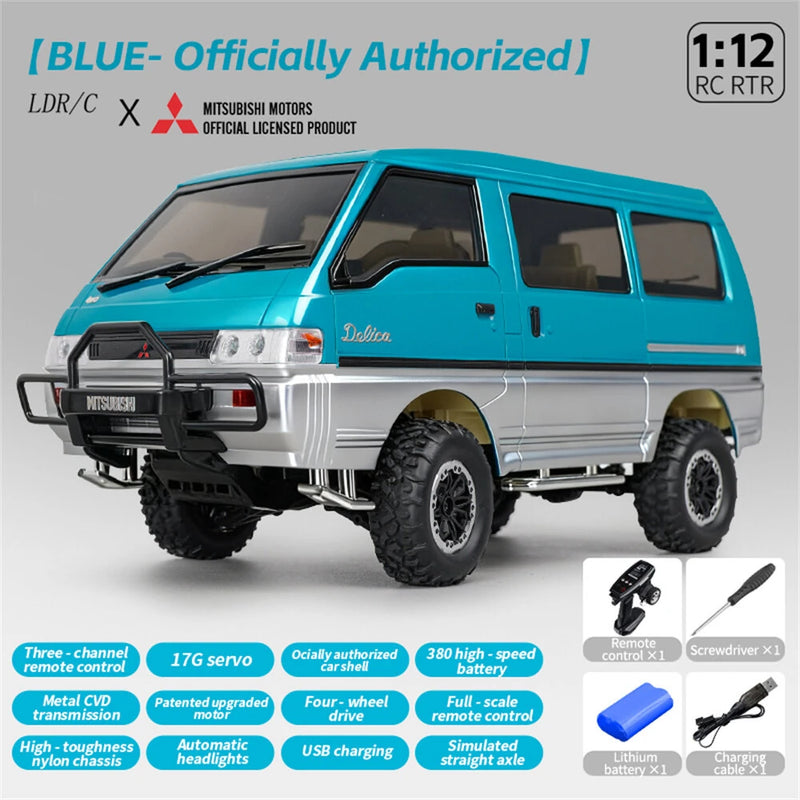 LDRC 1296 RTR 1/12 2.4G 4WD for Mitsubishi Delica L300 1986 RC Car Dual-Speed Mechanical Shifting Classis Off-Road Van Climbing Truck LED Light Full Proportional Control Metal Gears CVD Straight Axle Vehicles Models Toys