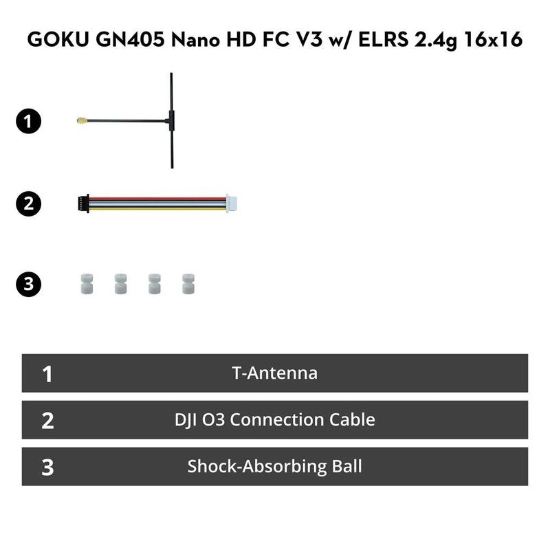 16mm*16mm Flywoo GOKU GN405 Nano HD 20A 2-4S Stack V3 with TXCO ELRS 2.4Ghz Support DJI O4 / O4 Pro FPV Racing Drone