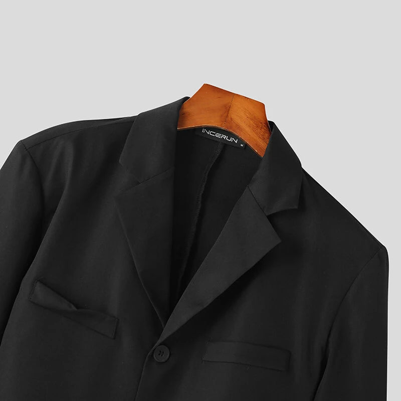 INCERUN Men Casual Blazer Design Cutoff Fashion Suits Outwear Men Solid Color Lapel Long Sleeve Blazer Tops for Men